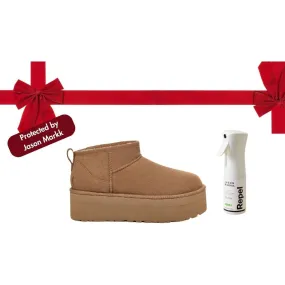 UGG Women's Classic Ultra Mini Platform in Chestnut + Travel Care Kit Bundle