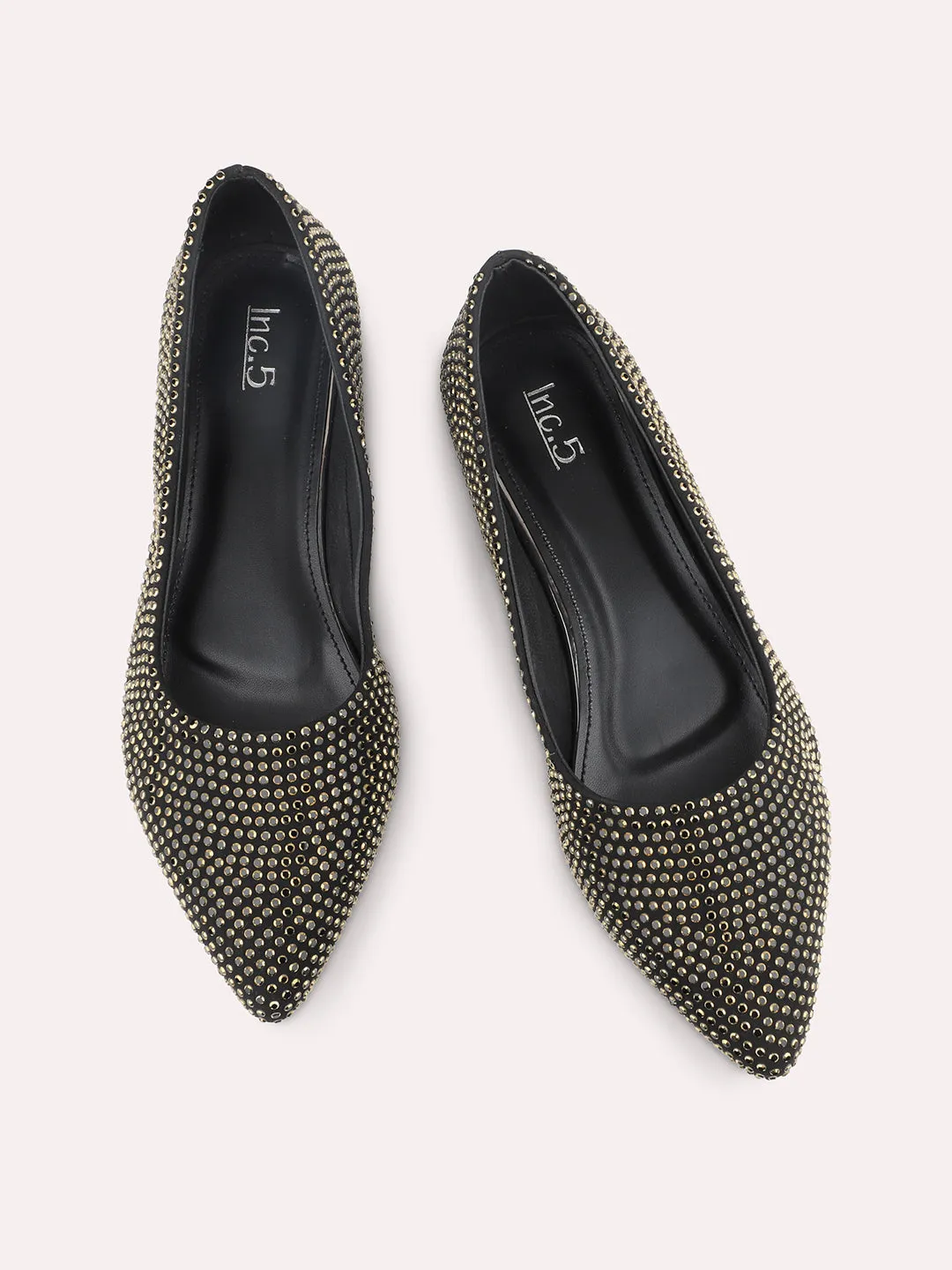 Women Black-Coloured Embellished Ballerinas Flats