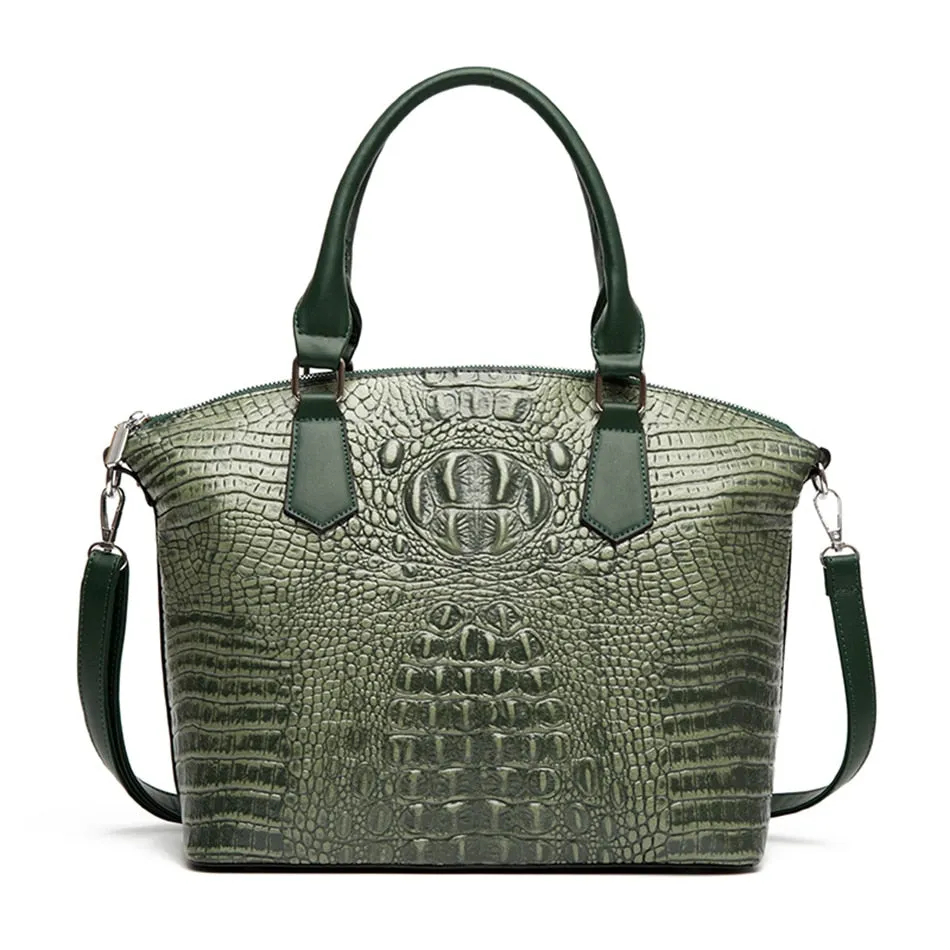 Women's Alligator Pattern Leather Luxury Shoulder Crossbody Tote Handbag