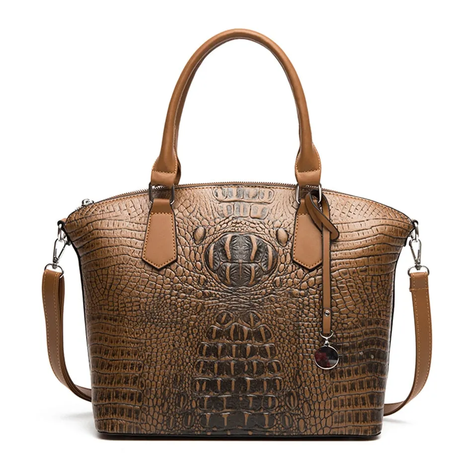 Women's Alligator Pattern Leather Luxury Shoulder Crossbody Tote Handbag