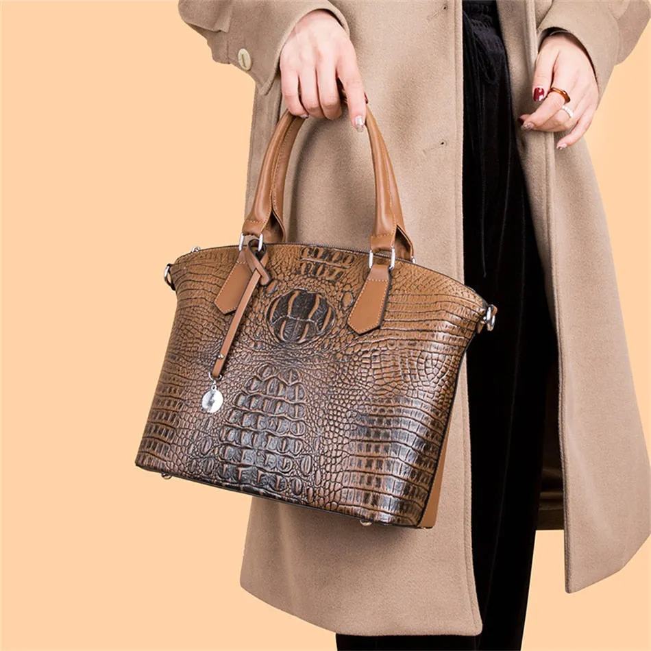 Women's Alligator Pattern Leather Luxury Shoulder Crossbody Tote Handbag