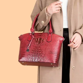 Women's Alligator Pattern Leather Luxury Shoulder Crossbody Tote Handbag