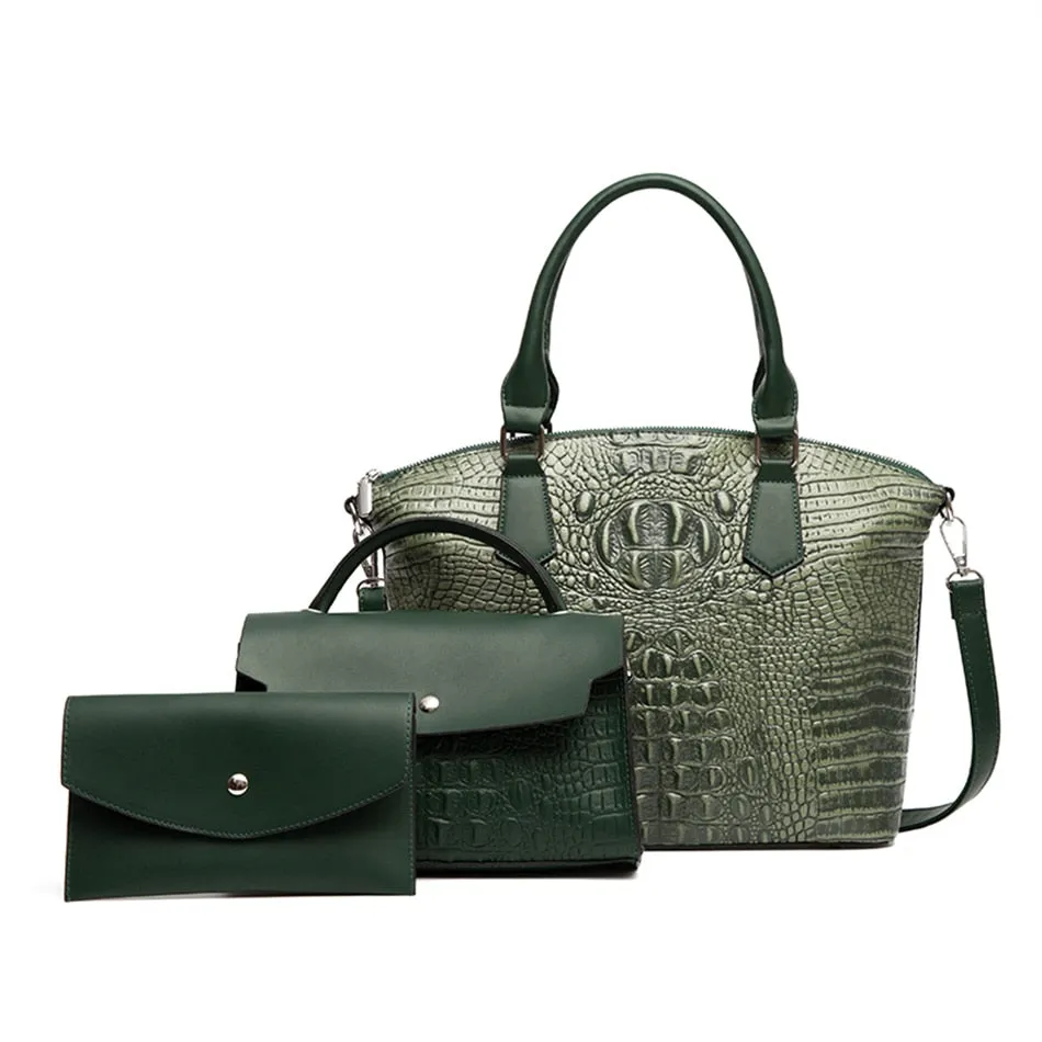 Women's Alligator Pattern Leather Luxury Shoulder Crossbody Tote Handbag