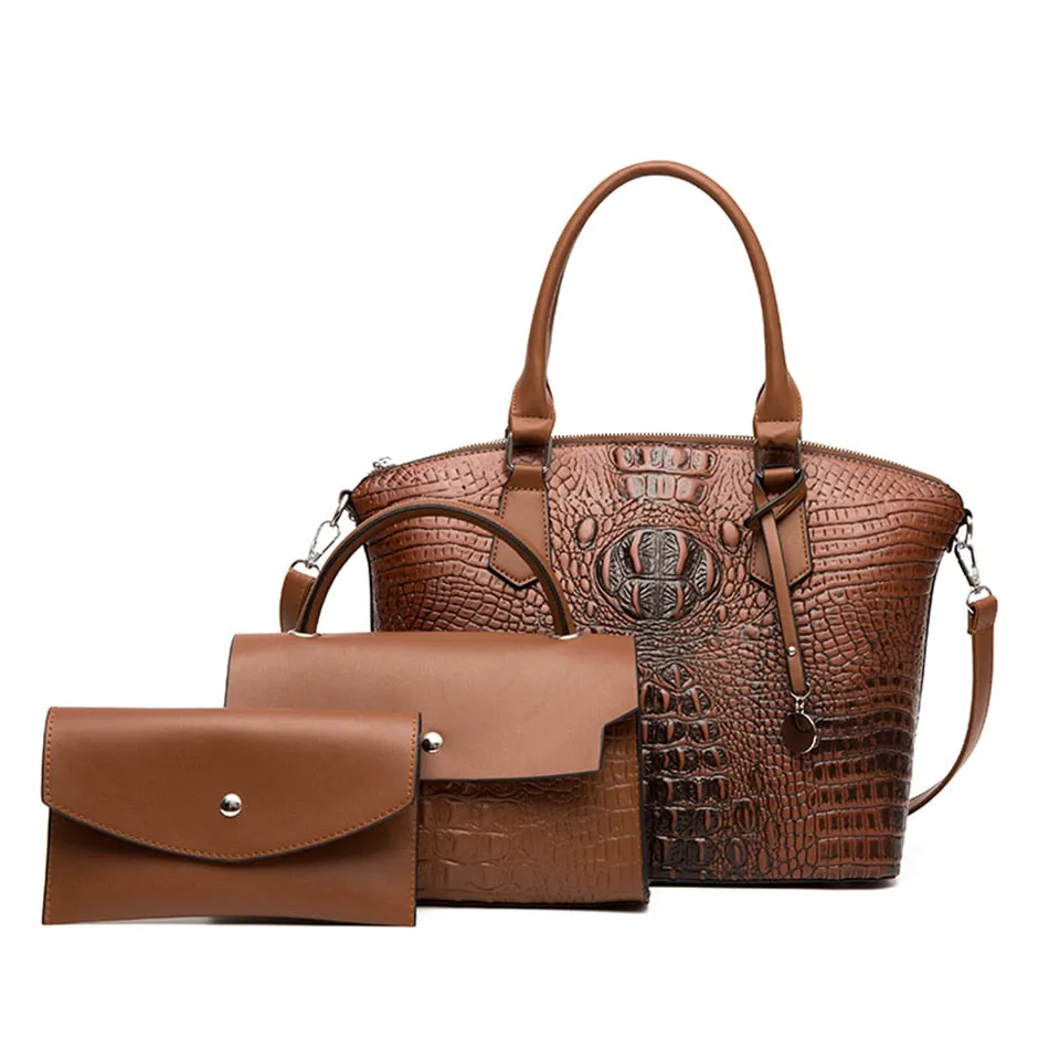 Women's Alligator Pattern Leather Luxury Shoulder Crossbody Tote Handbag