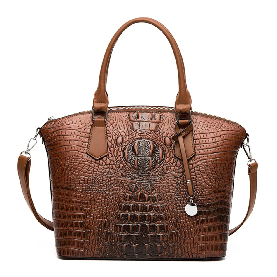 Women's Alligator Pattern Leather Luxury Shoulder Crossbody Tote Handbag