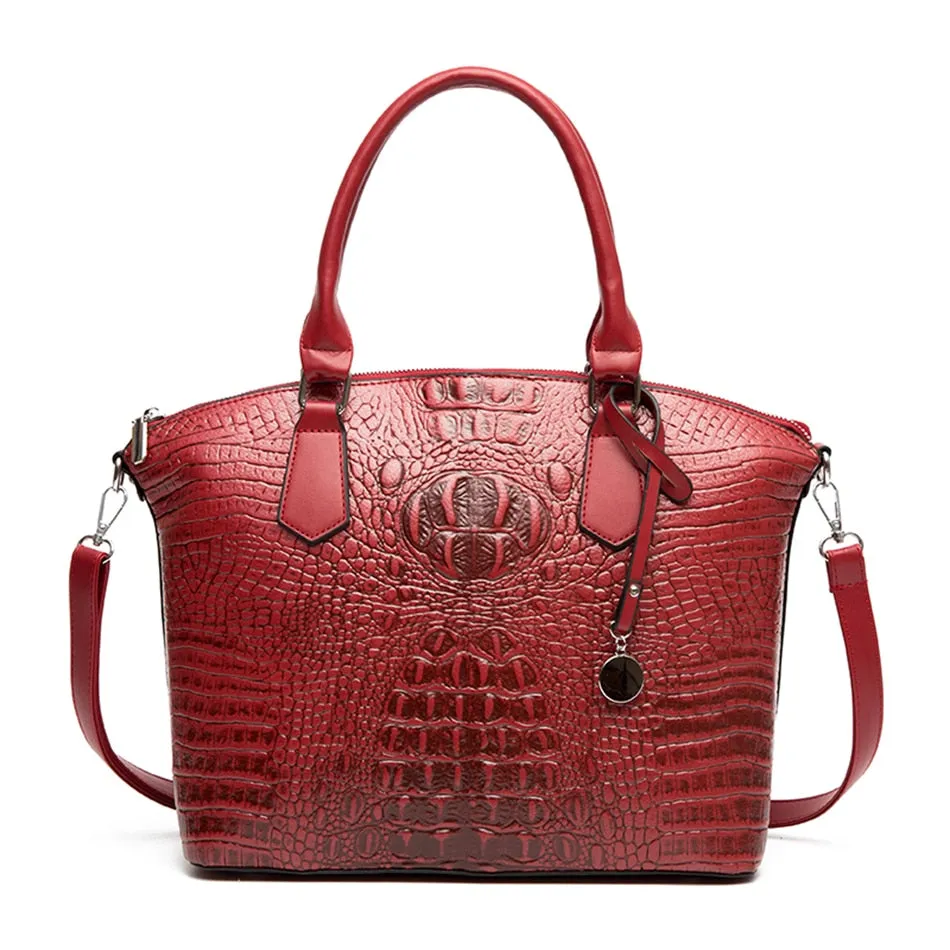 Women's Alligator Pattern Leather Luxury Shoulder Crossbody Tote Handbag