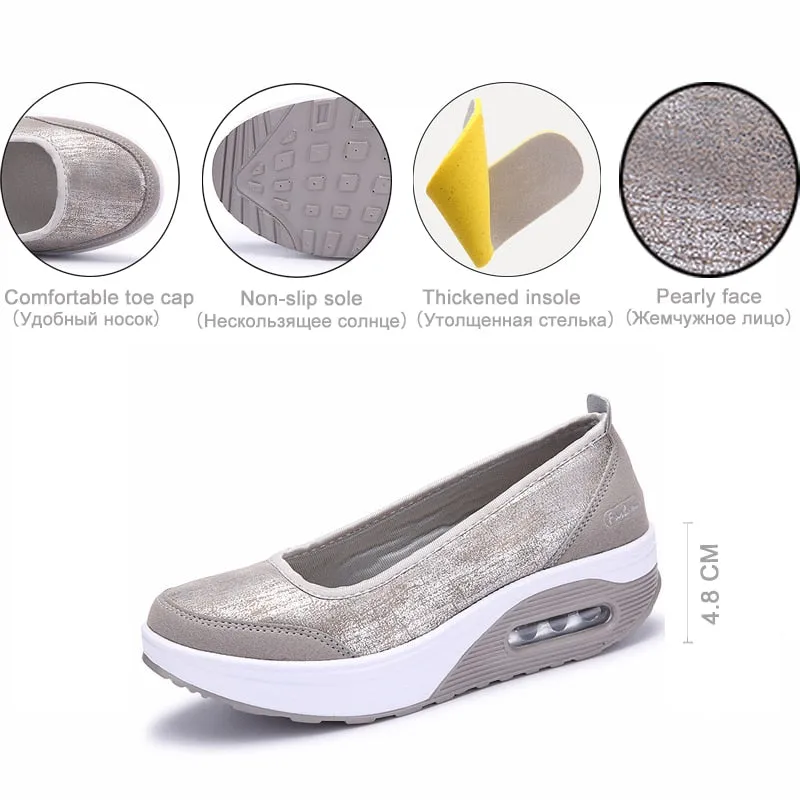 Women's Autumn Black White Cotton Slip-on Ballet Round Toe Casual Shoes