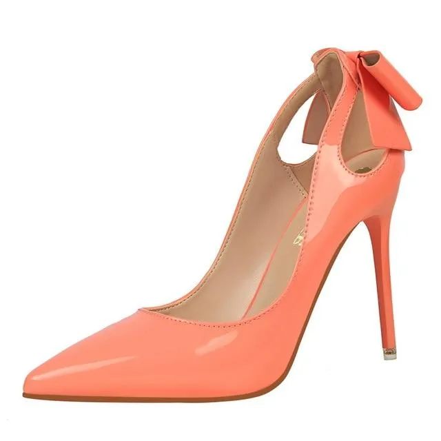 Women's Autumn Sweet Butterfly Knot High Pink Nude Heel Pumps