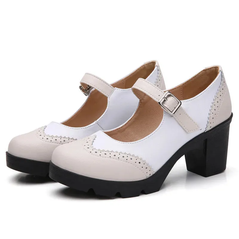 Women's Black White Genuine Leather Handmade Sheepskin High Heels