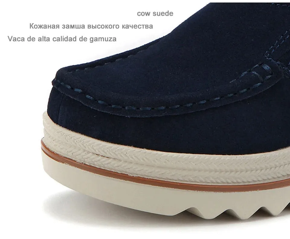 Women's Casual Concise Hollow Blue Round Toe Slip-on Platform Shoes