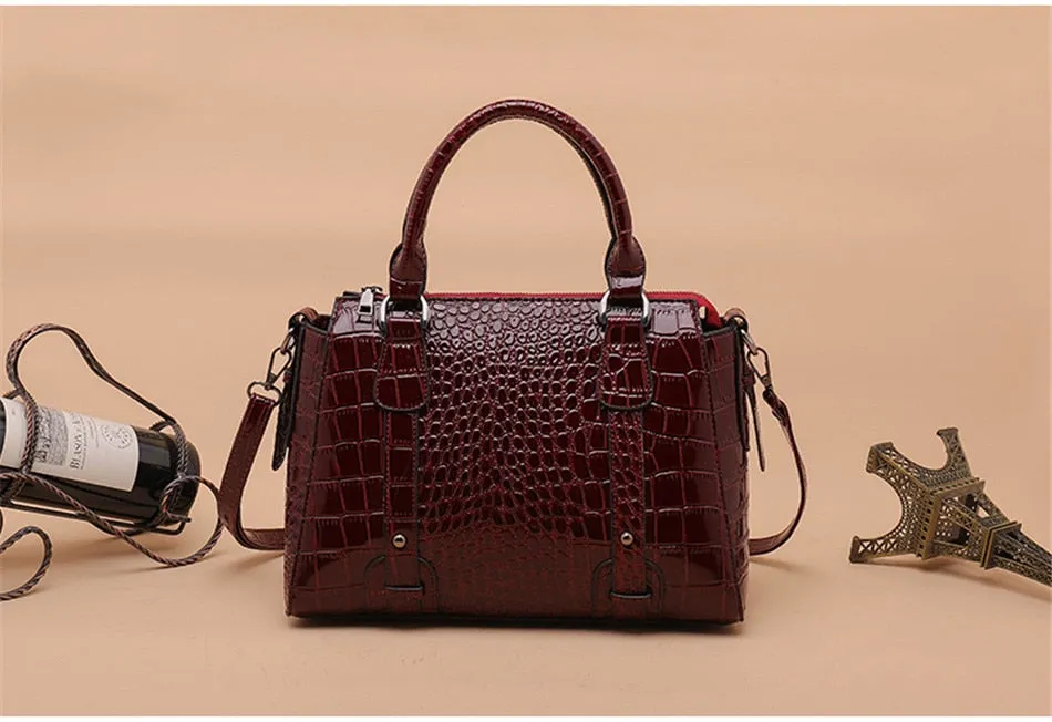 Women's Crocodile Pattern Casual Tote Shoulder Crossbody Handbags