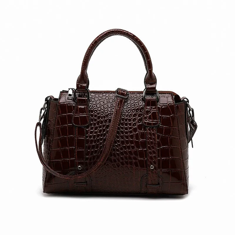 Women's Crocodile Pattern Casual Tote Shoulder Crossbody Handbags