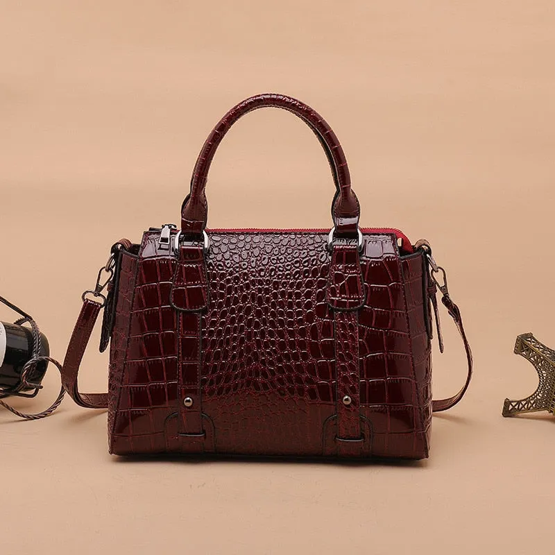 Women's Crocodile Pattern Casual Tote Shoulder Crossbody Handbags