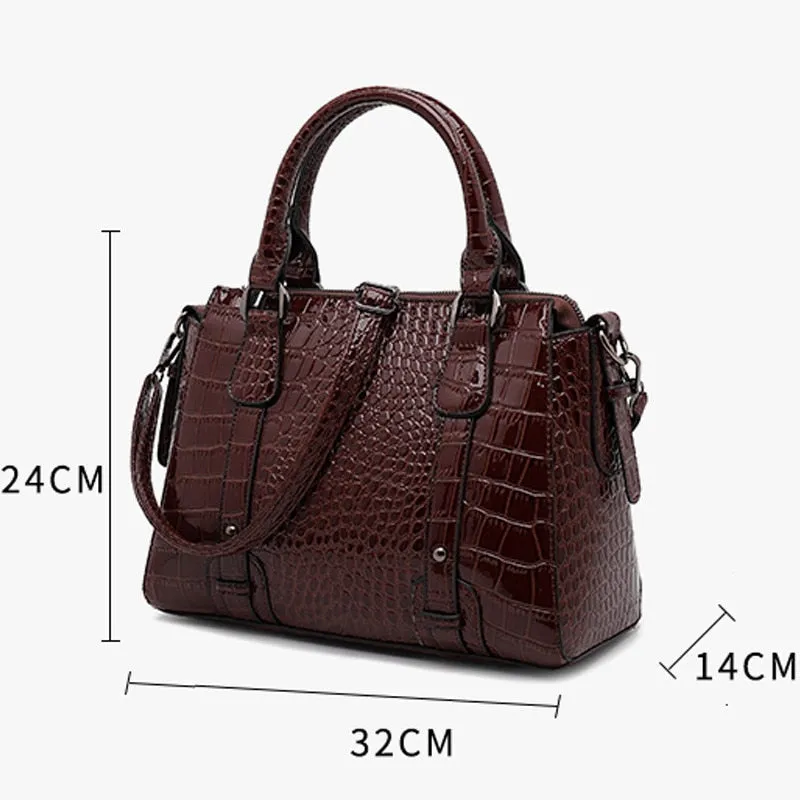 Women's Crocodile Pattern Casual Tote Shoulder Crossbody Handbags