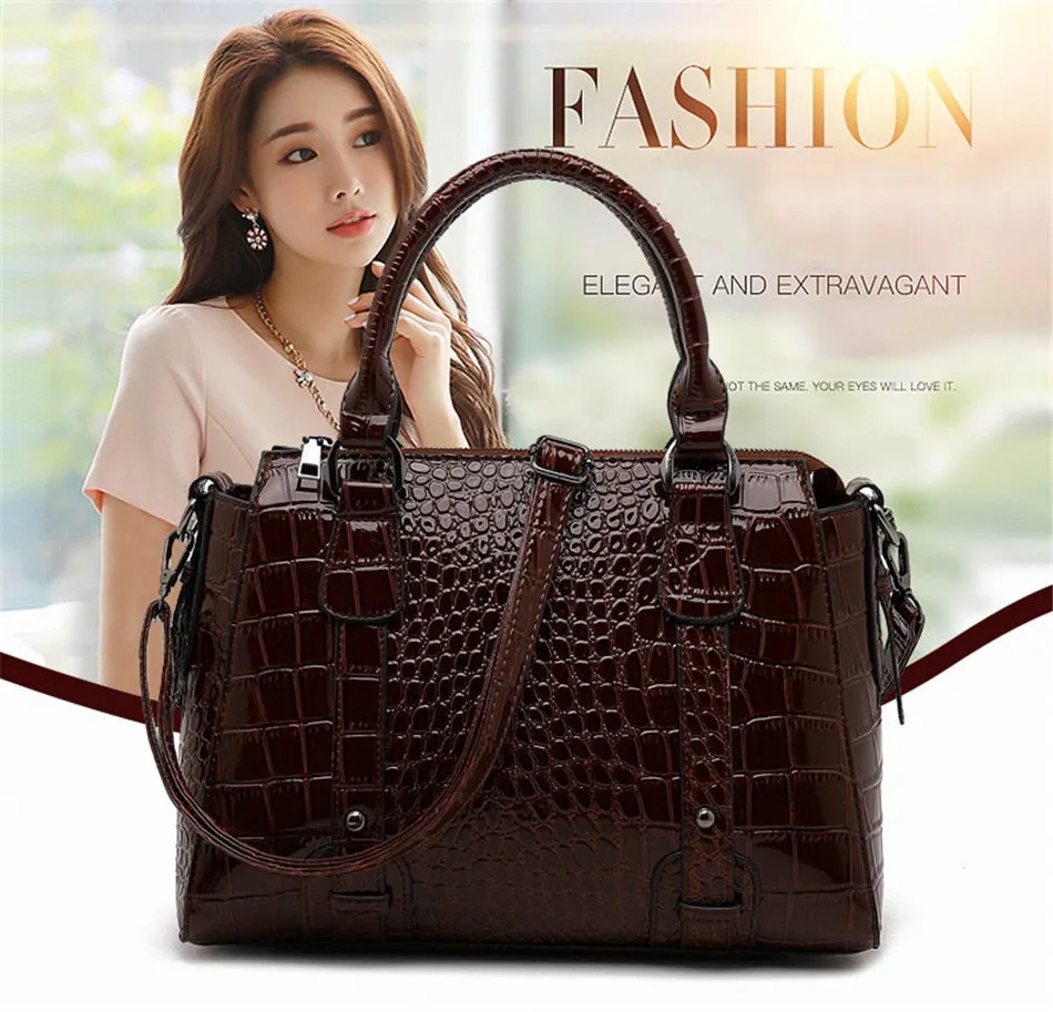 Women's Crocodile Pattern Casual Tote Shoulder Crossbody Handbags