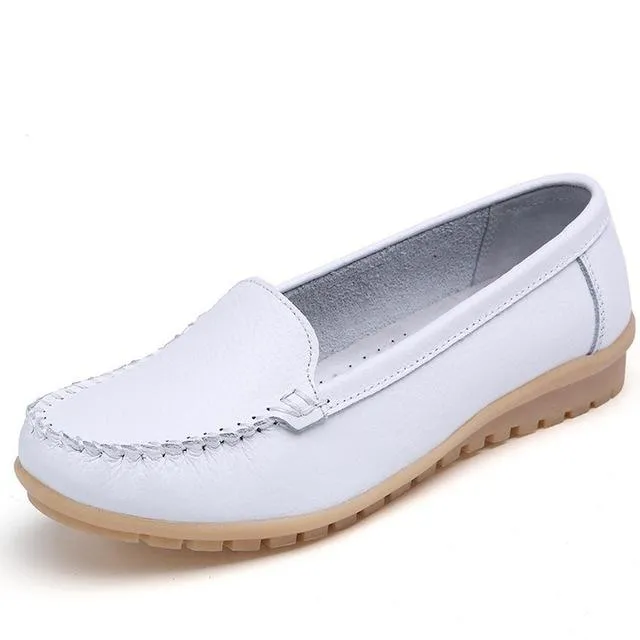 Women's Cutout Slip-on Ballet Loafers in Genuine Leather with Round Toe