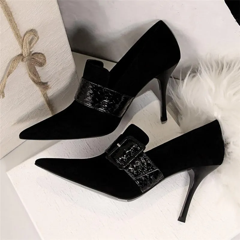 Women's Sexy 9.5cm Spring Black Stripper High Heels Buckle Pumps