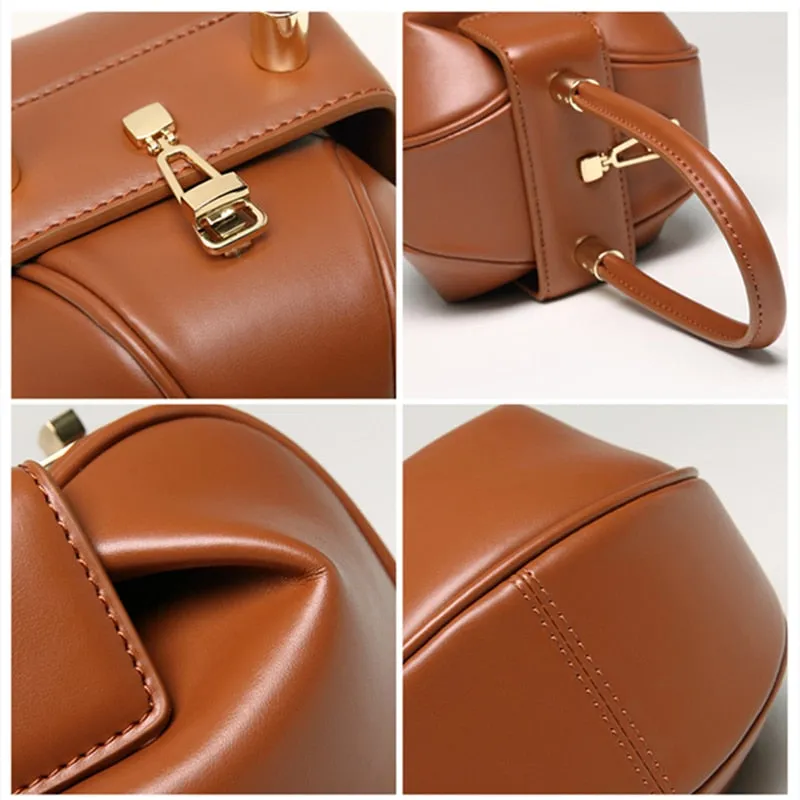 Women's Soft Solid Pattern Ball Shaped Genuine Leather Handbags