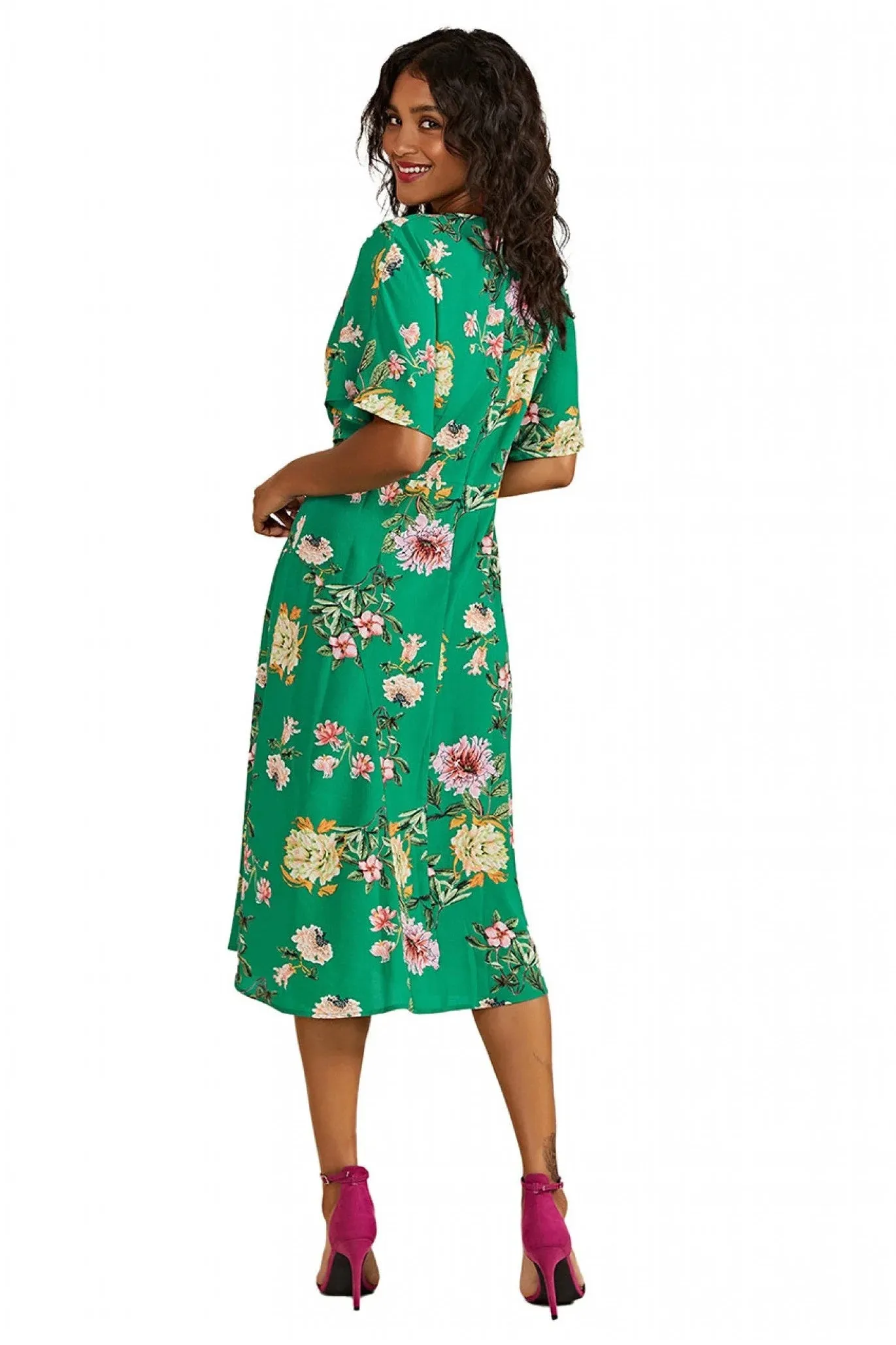 Yumi Green Floral Kimono Midi Dress